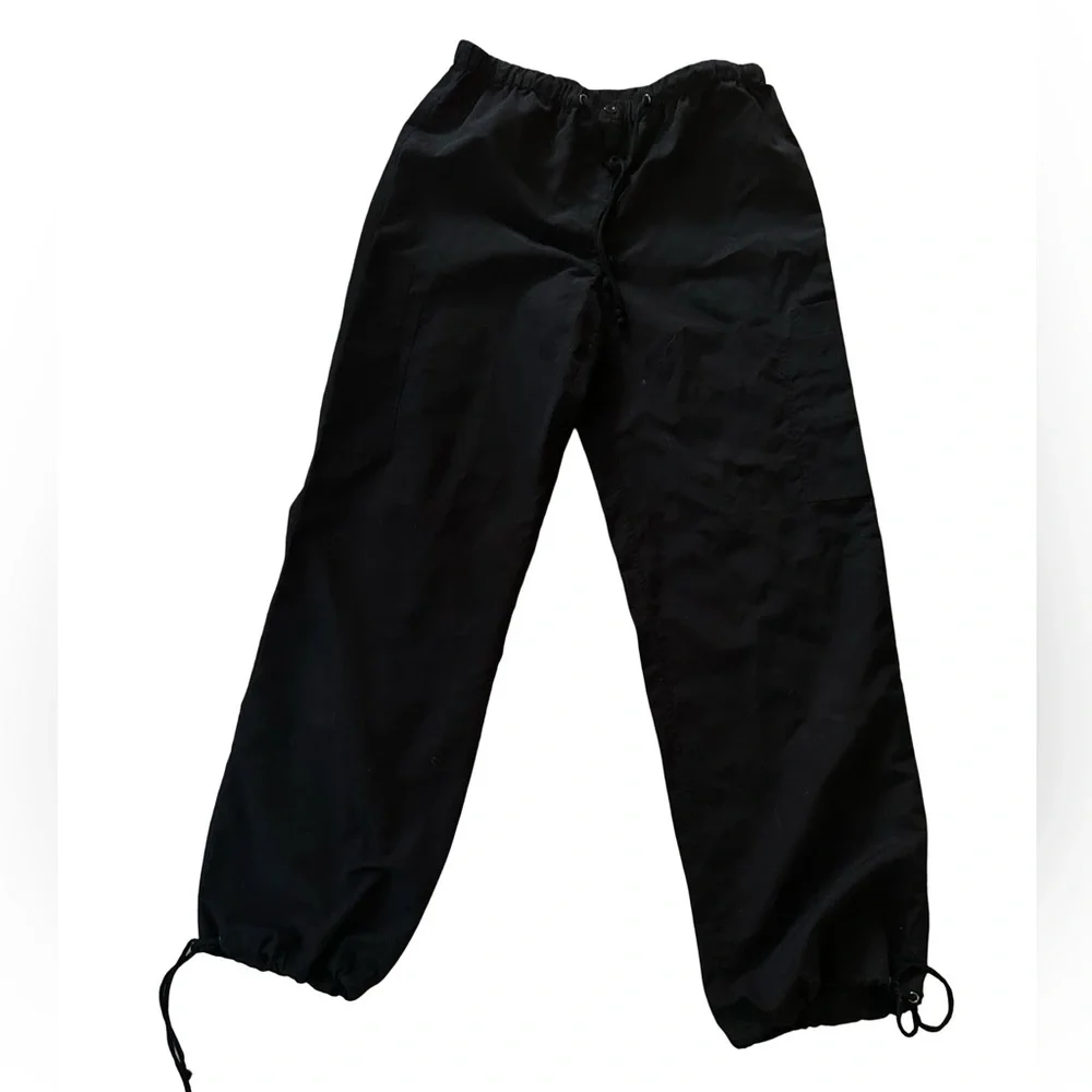 Vtg Urban Groove Black Parachute Harem Soft Straight Wide Leg Cargo Pants - Picture 5 of 13